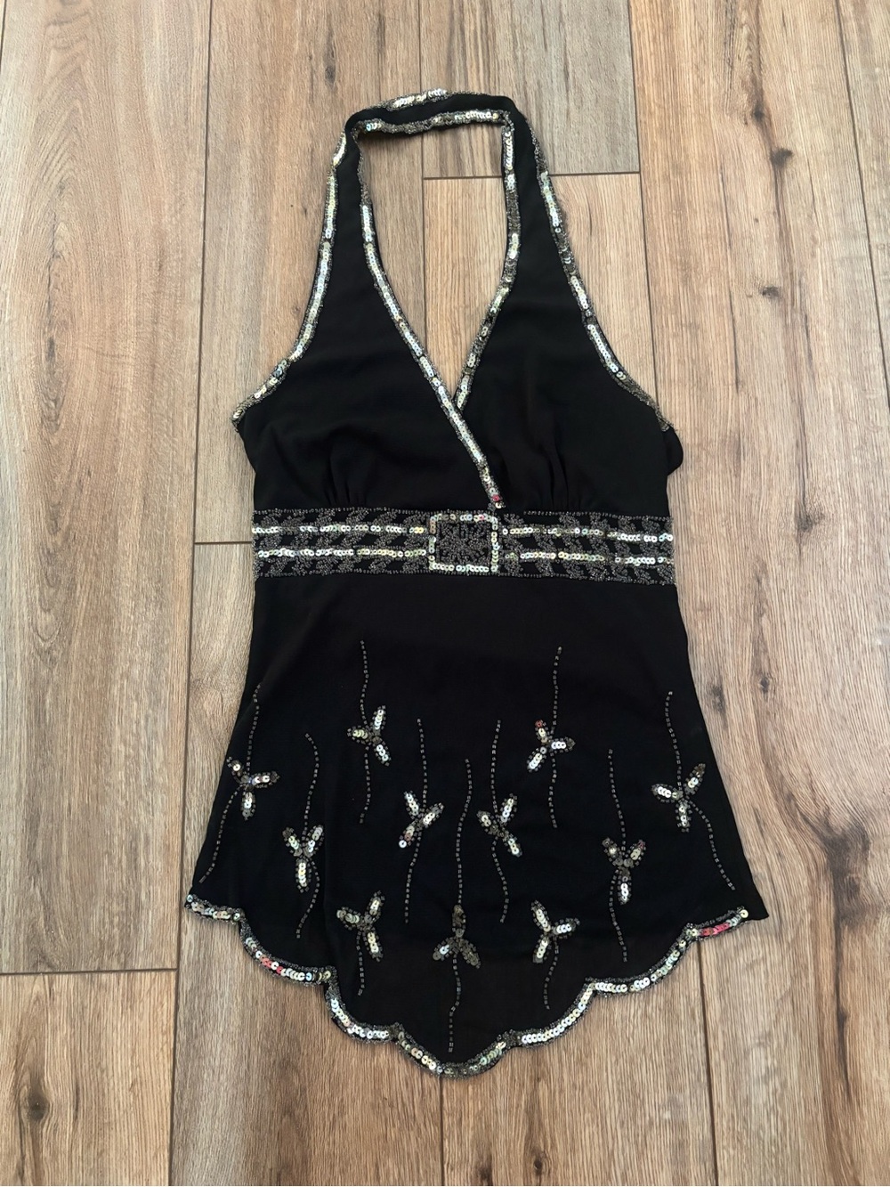 Vintage Y2K Black & Silver Sequin Halter Top by Body Central